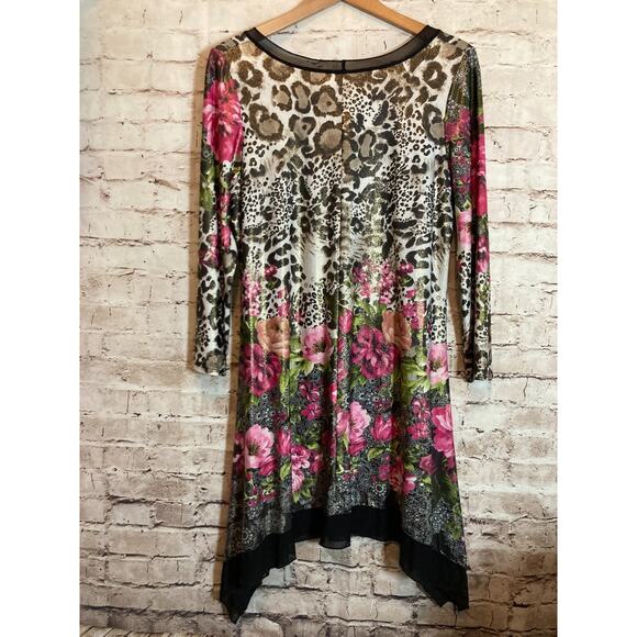 From The Heart Dress Womens XL Artsy Mixed Print Asymmetric Hem Flowy Glitter - Picture 14 of 16